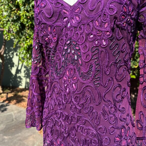 NWT JS Collections Purple Embroidered Illusion Dress | Size 6 Cocktail or Formal - Picture 6 of 13